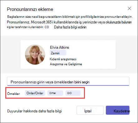 Microsoft 365 profilinizdeki zamirler