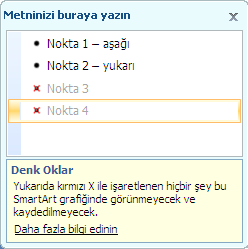 Kırmızı X işaretli metin bölmesi