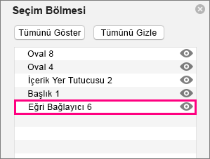 Seçim bölmesinde listenin sonunda bağlayıcıyı gösterir