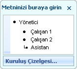 Text pane displaying bullets for manager, subdinate, and assistantyardımcı shapes.