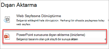 PowerPoint sunusuna dışarı aktarma
