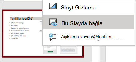 Bu Slayda bağlan sağ tıklama menüsünü gösterir