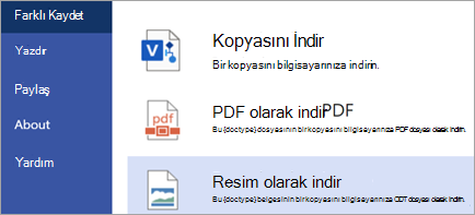 Resim Olarak İndir seçeneğini gösterir