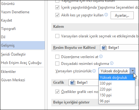 Varsayılan resim çözünürlüğünü ayarlama