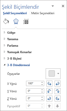Efektler sekmesindeki X Yönünde Döndürme