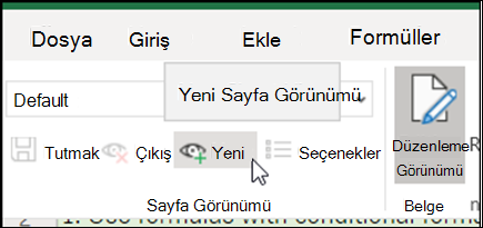 Sayfa Görünümleri grubundaki Yeni düğmesi