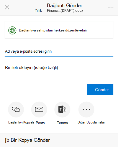 Android'deki paylaşım iletişim kutusunun ekran görüntüsü