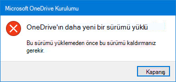 OneDrive hata açılır penceresi