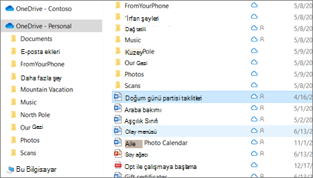 Dosya Gezgini’nde OneDrive - Bireysel klasörünü gösteren ekran görüntüsü.