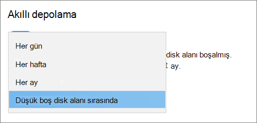 Windows 10Windows 10 Storage açılır menüsü Akıllı Depolama'yı çalıştırma sıklığını seçme