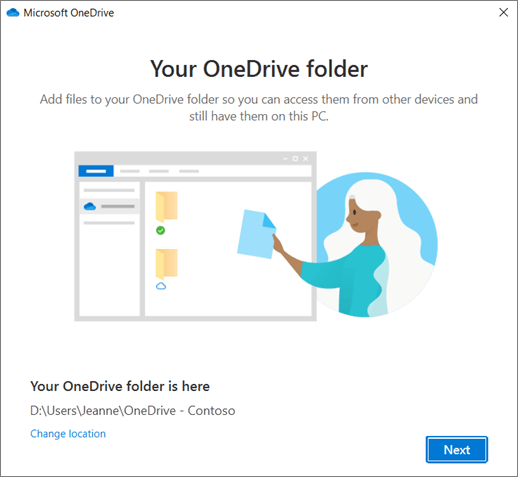 OneDrive’a Hoş geldiniz sihirbazındaki Bu Sizin OneDrive Klasörünüz ekranı
