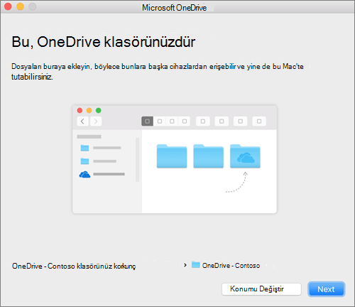 Mac’teki OneDrive’a Hoş geldiniz sihirbazında, Bu Sizin OneDrive Klasörünüz ekranının bir klasör seçildikten sonraki ekran görüntüsü
