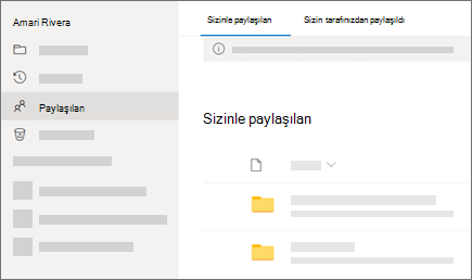 İş veya okul için OneDrive'da Sizinle paylaşılan görünümünün ekran görüntüsü.
