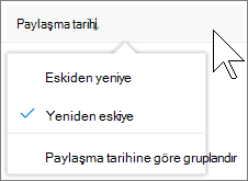 OneDrive İş'da Benimle paylaşılan görünümündeki sütuna göre yaralamanın ekran görüntüsü
