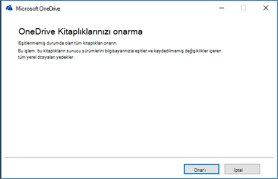 OD Eşitlemesi onarım iletişim kutusu