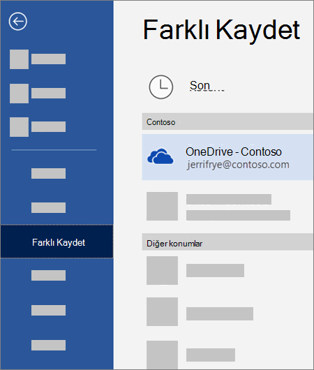 Word dosyasını OneDrive İş’e kaydetme