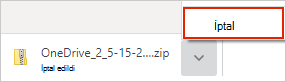 OneDrive indirmeyi iptal et iletişim kutusu