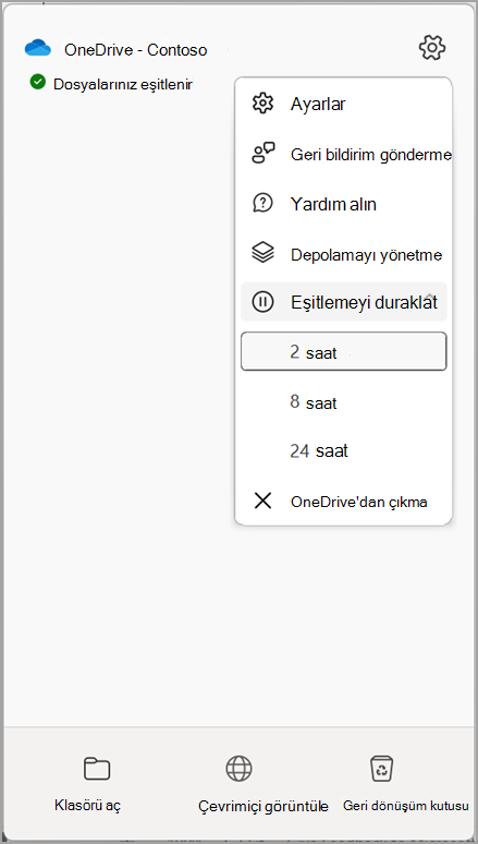 OneDrive ayarları Eşitlemeyi duraklat