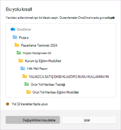 Seçili dosya adını kısaltmaya yönelik iletiyi gösteren ekran görüntüsü.
