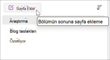 Bölümün sonuna sayfa eklemek için seçin