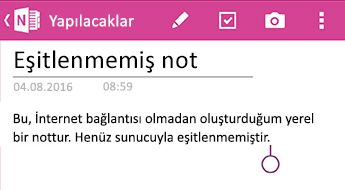 An unsynced note in Android için OneNoteAndroid için OneNote