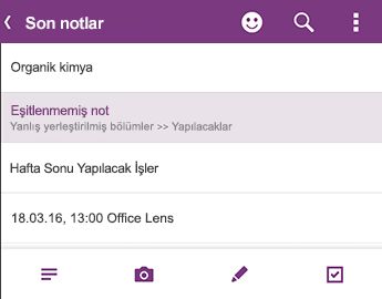 Android için OneNote'da Son Notlar listesi