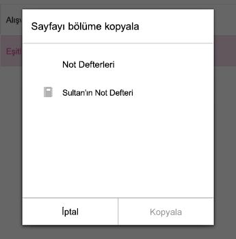 The Copy Page menu in Android için OneNoteAndroid için OneNote
