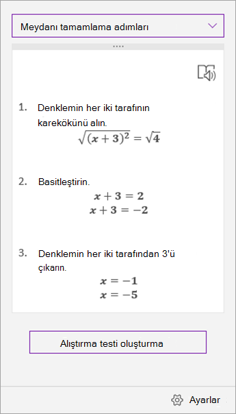 Matematik Yardımcısı görev bölmesindeki çözüm adımları