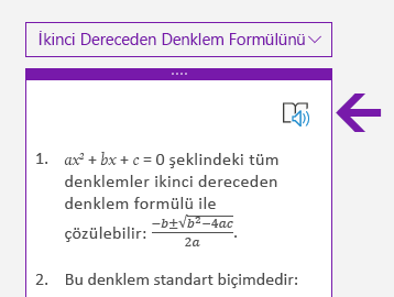 Windows 10 için OneNote'ta Matematik bölmesinde tam ekran okuyucu simgesi
