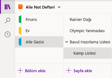 Windows 10 için OneNote’ta gezinti arabirimi
