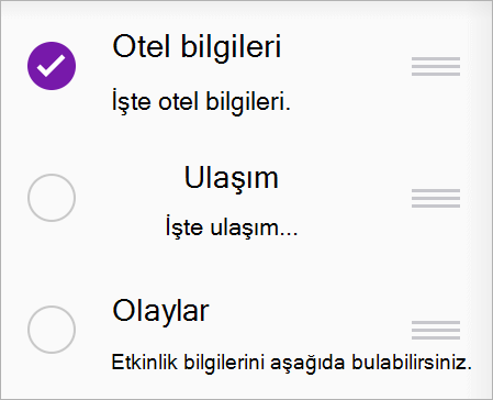 Başka bir bölüme taşımak veya kopyalamak istediğiniz sayfayı seçin