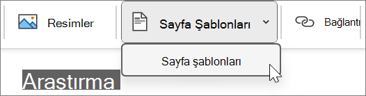 Ekle sekmesinin altında bulunan Sayfa Şablonları