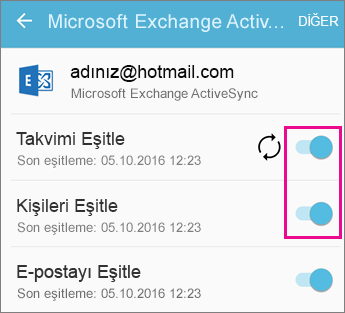Eşitleme ayarlarını denetleme
