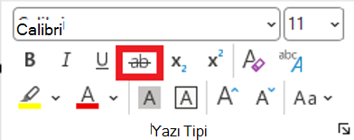 Klasik Outlook'ta tek satırla üstü çizili seçeneğinin ekran görüntüsü.