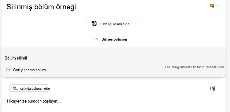 Silinmiş Bölümler iki durumlu düğmesi sürümün üst kısmında bulunur