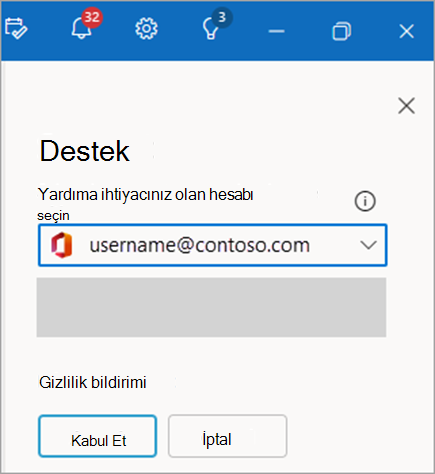 Destek ekibiyle iletişime geçin ekran görüntüsü