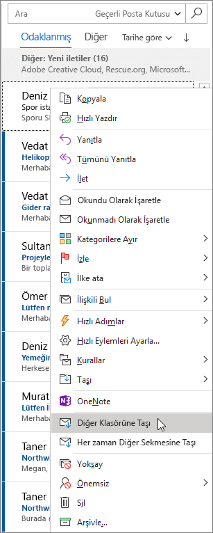 Outlook’ta Odaklanmış Gelen Kutusu