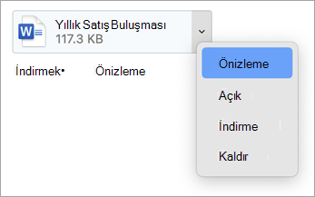 Açılan menüden Önizleme, Aç, İndir (veya Farklı Kaydet...) ve Kaldır'ı seçin