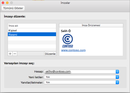 Outlook Tercihler İmzalar sayfası