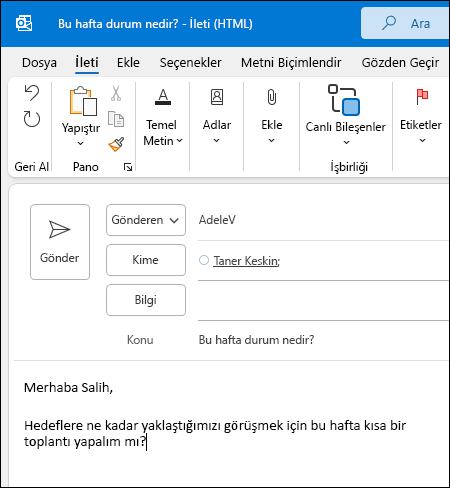 Outlook'ta Yeni İleti
