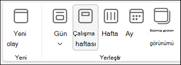 Yeni Outlook'ta takvim görünümünüzü değiştirmeye yarayan seçimleri içeren şeridin ekran görüntüsü