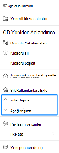 Klasörleri taşıma seçeneğinin ekran görüntüsü