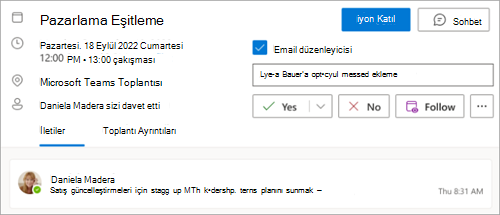 Toplantıyı takip etme seçeneğini gösteren ekran görüntüsü