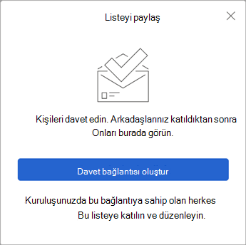 Listeyi Paylaş'ı seçtiğinizde To Do diğerlerine gönderilecek bir davet bağlantısı oluşturur.