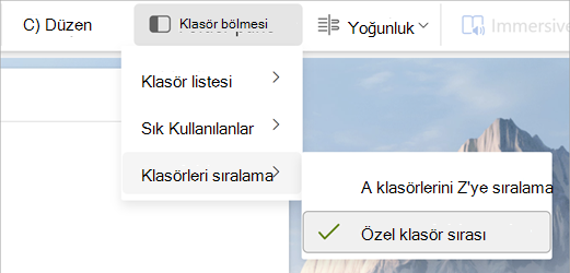Klasör bölmesi, Klasörleri sırala, Özel klasör sırası seçin