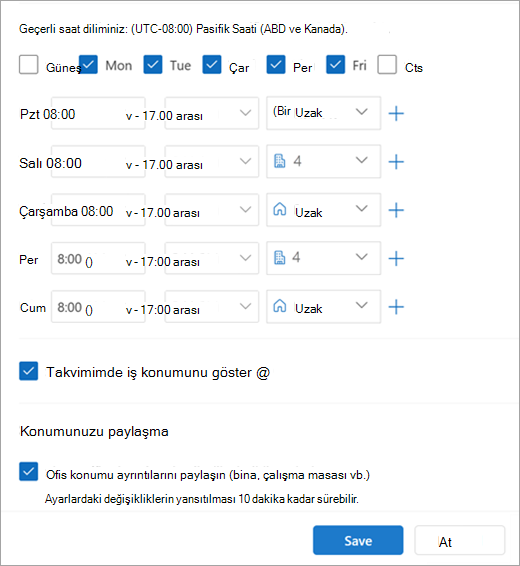 Yinelenen çalışma saatlerinin ve konumların ekran görüntüsü