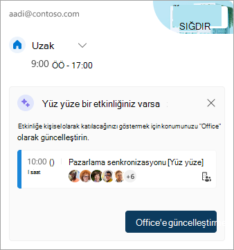 İş konumunuzun güncelleştirilmesini gösteren ekran görüntüsü