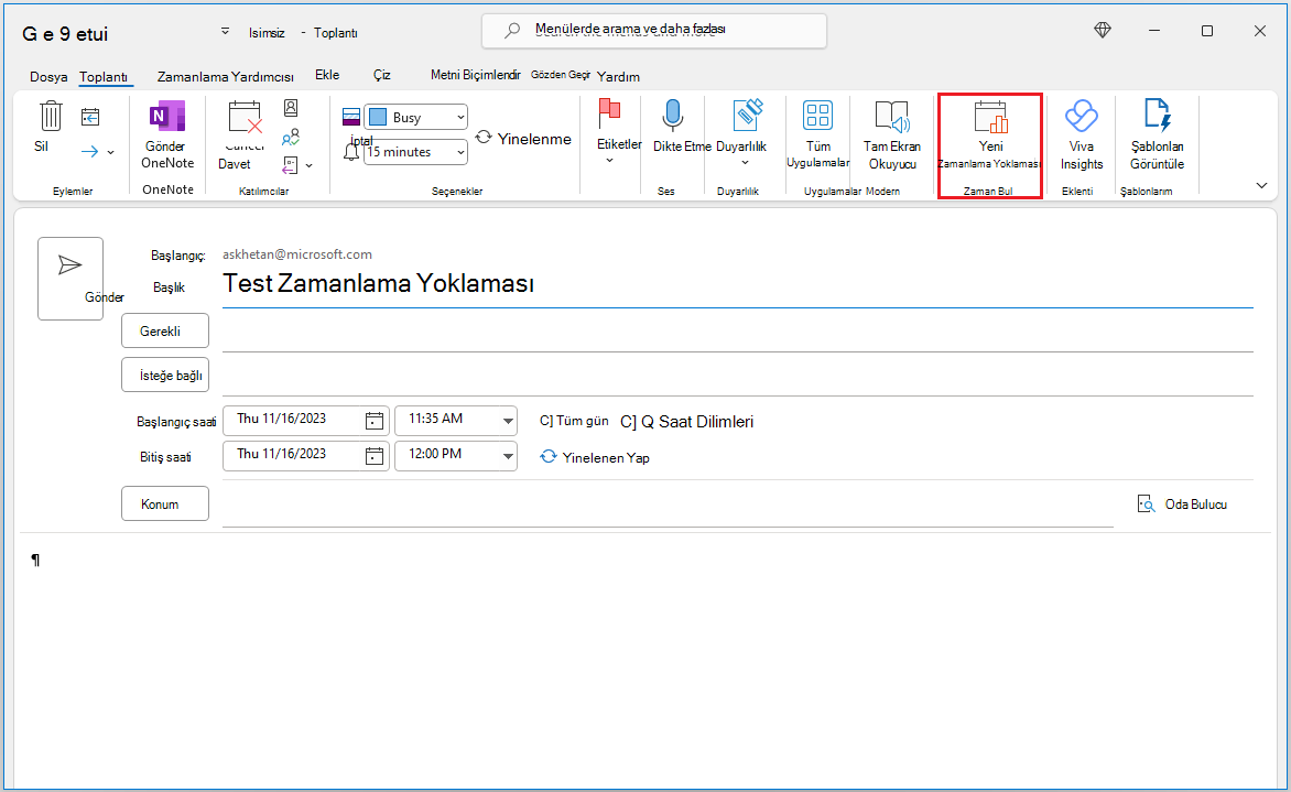 TCalendarCalendar event compose formunda bir Scheduling Poll oluşturun.