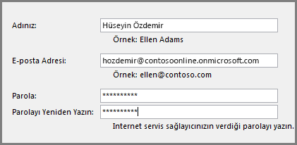 Yeni Hesaplar sihirbazının ikinci sayfası