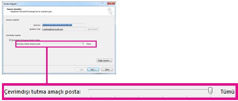 Çevrimdışı posta depolama miktarı kaydırıcısı
